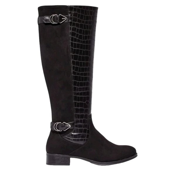 NIB JUSTFAB TANIYA KNEE HIGH FLAT BOOT (7 / BLACK) - Picture 1 of 10